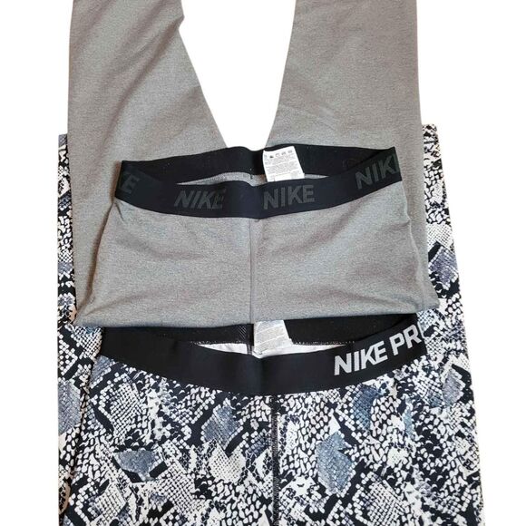2 Pairs Women's M Nike Capri Leggings Mid Rise Gray Snakeskin workout running - Picture 1 of 4